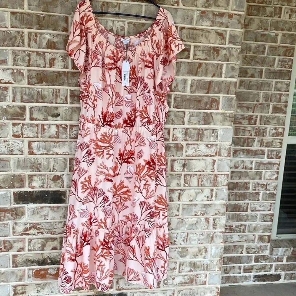 Liz‎ Claiborne Peach Floral Peasant Boho Ruffled Dress